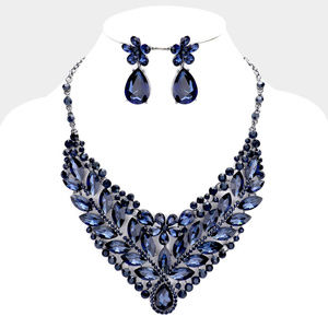 Jewelry - Stone Cluster Leaf Evening Necklace Earrings Jewelry - Stone Cluster Leaf Evening Necklace Earrings